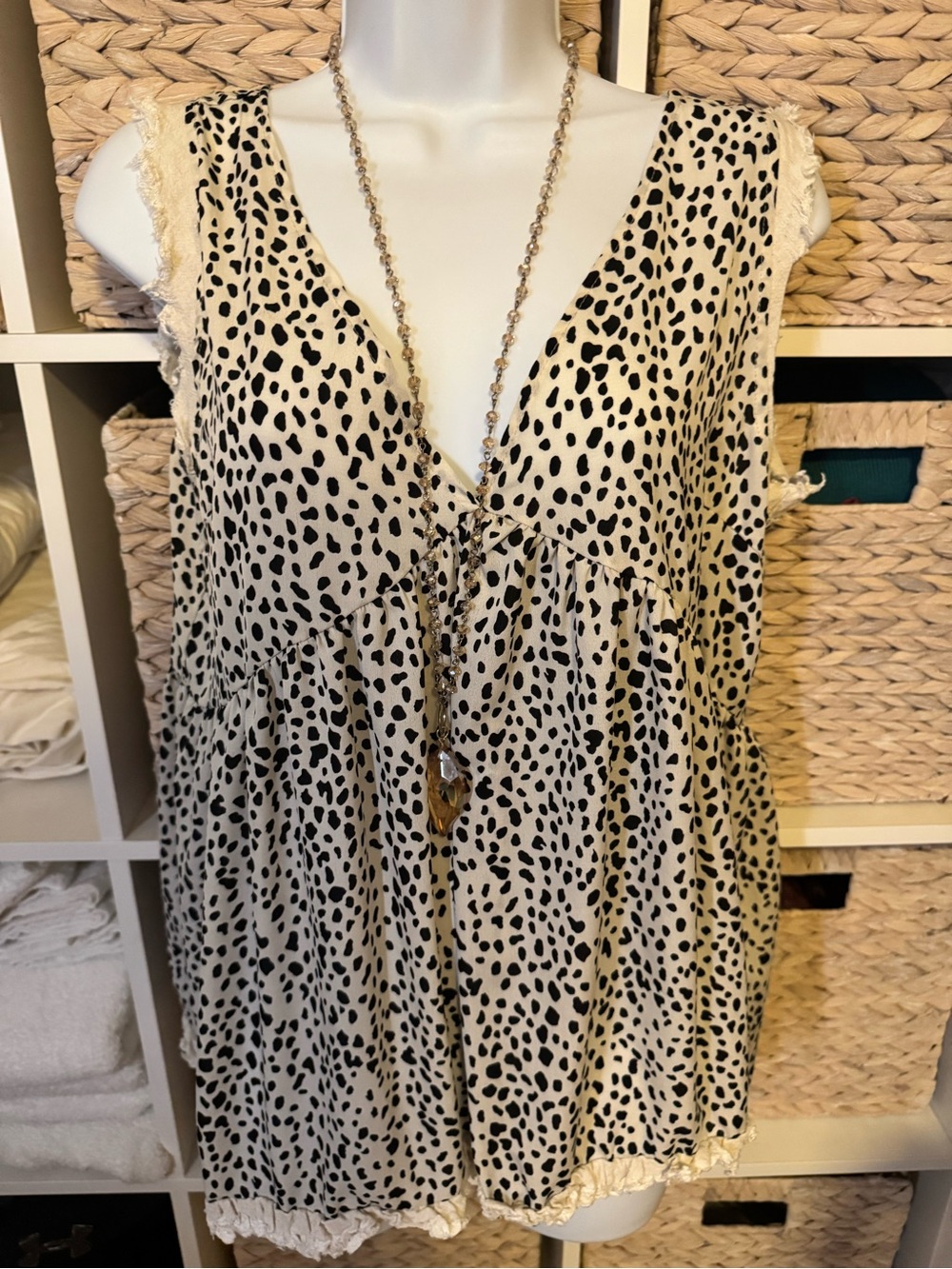 Umgee Black & Cream Dalmatian Spot Blouse